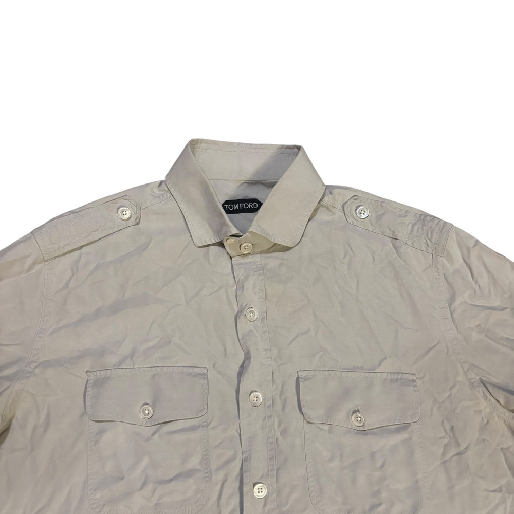 Tom Ford Military Shirt Silk Mens Beige Button Up Long Sleeve Shirt XXL